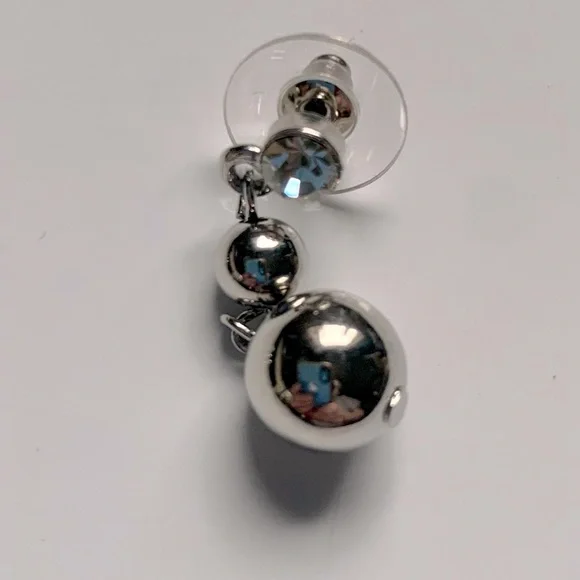 🪙Genuine Crystal & Silver Tone Dangling Ball Drop Stud Earrings by Cookie Lee - Picture 2 of 8